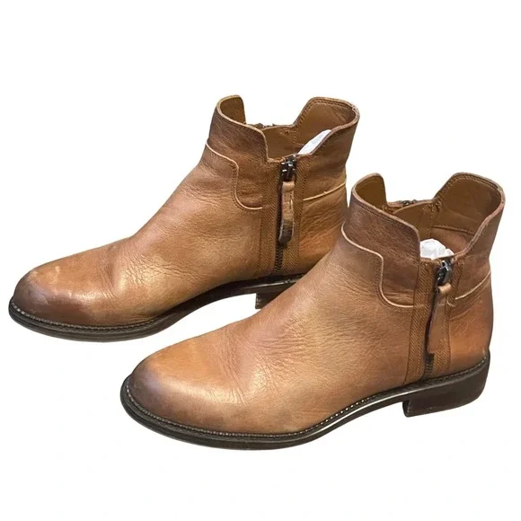 Franco Sarto Halford Leather Ankle Boots Brown Side Zip Women's Size 7.5M - Picture 4 of 16